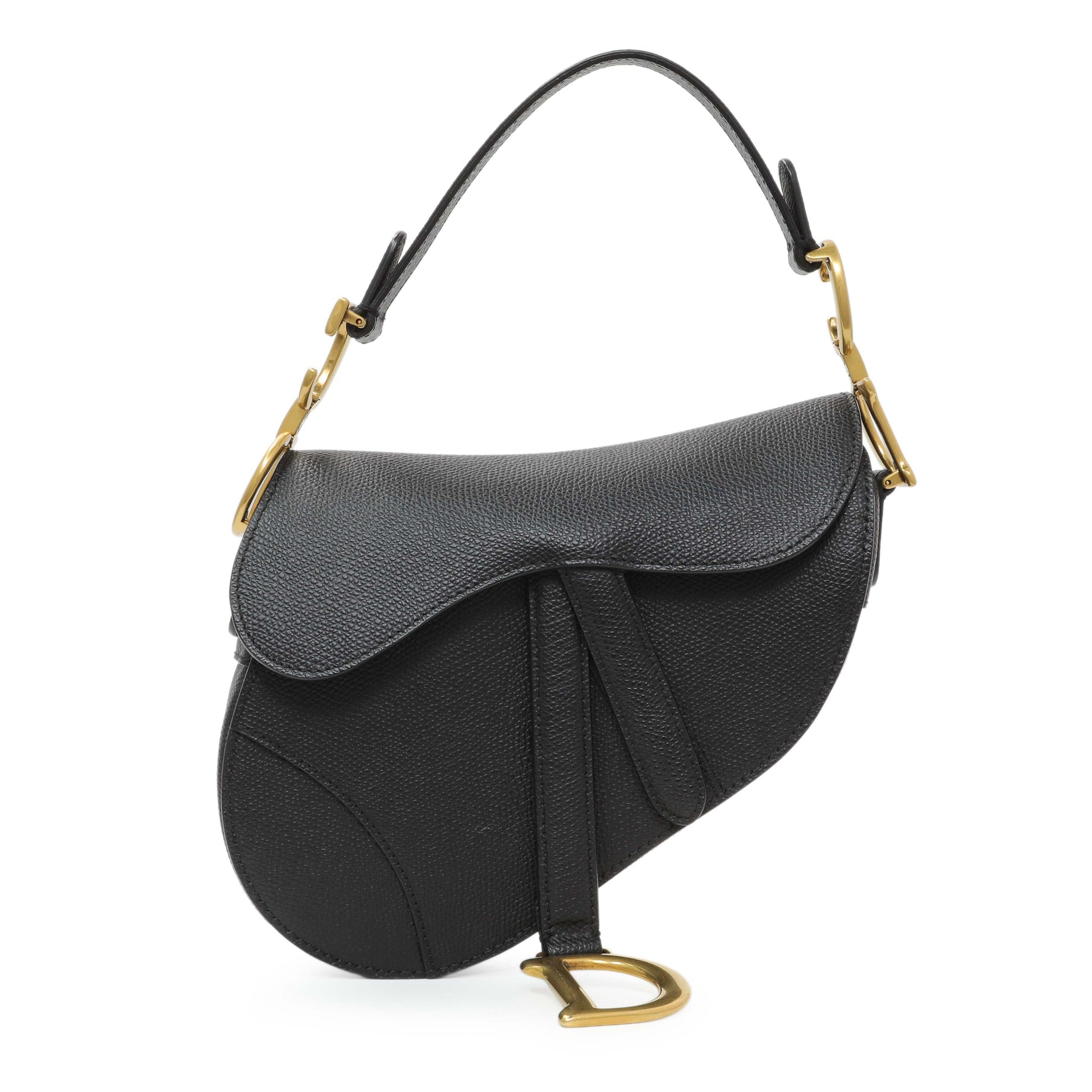 Exclusive Christian Dior Black Grained Calfskin Mini Saddle Bag — Front View