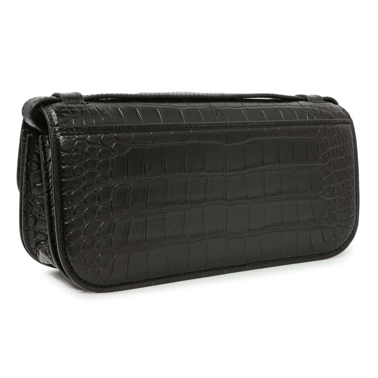 Exclusive Balenciaga Black Crocodile Embossed Small Gossip Bag — Back View