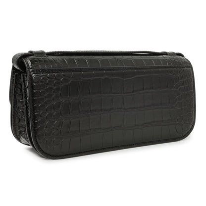 Exclusive Balenciaga Black Crocodile Embossed Small Gossip Bag — Back View