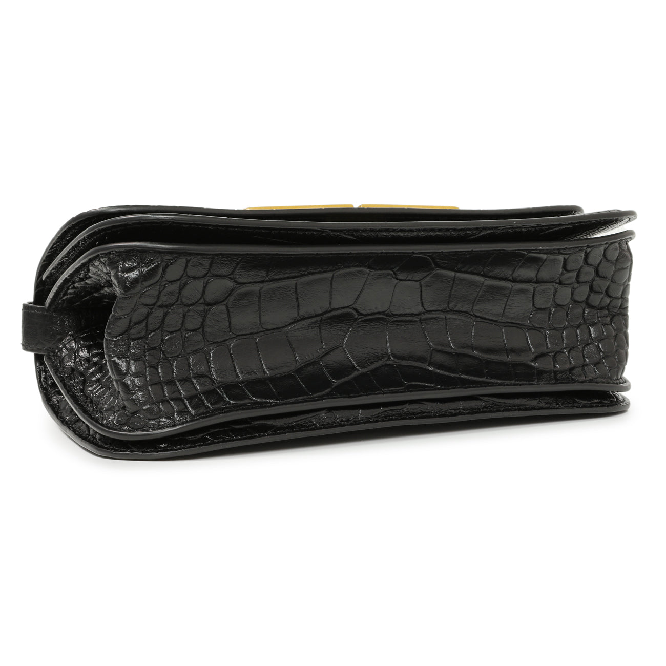 Exclusive Balenciaga Black Crocodile Embossed Small Gossip Bag — Top View