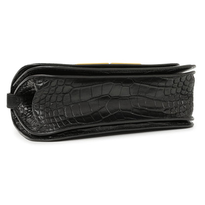 Exclusive Balenciaga Black Crocodile Embossed Small Gossip Bag — Top View