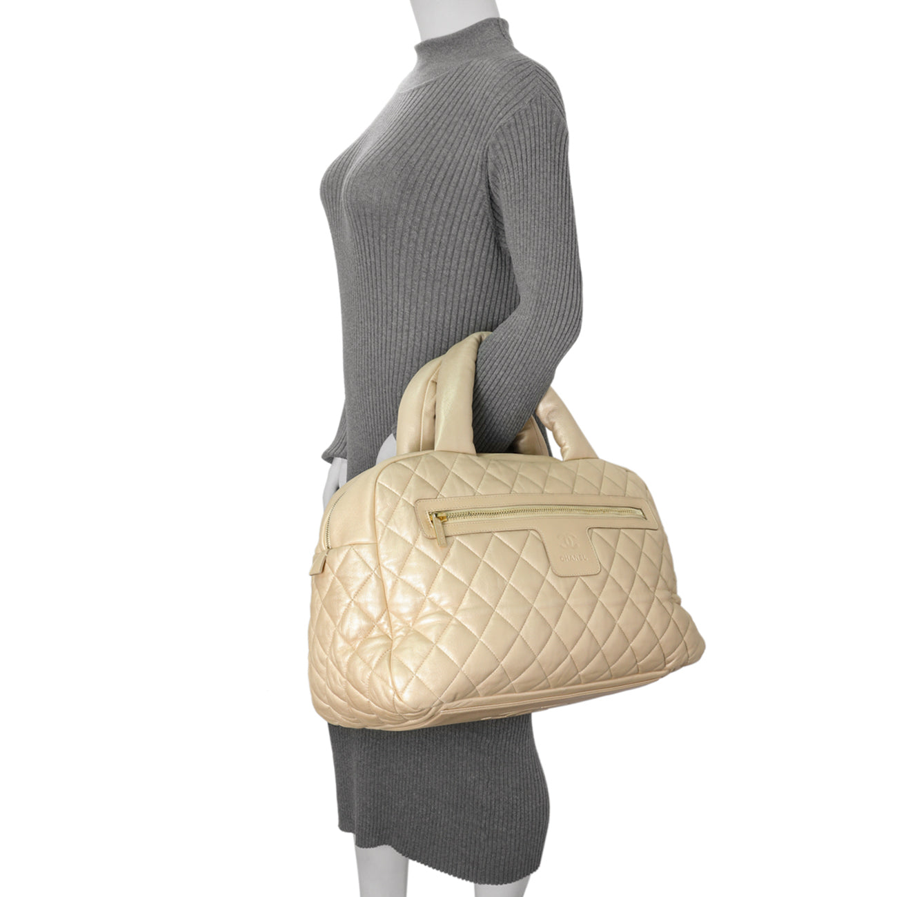 Exclusive Chanel Light Gold Quilted Lambskin Coco Cocoon Bowler — Alternate View 11
