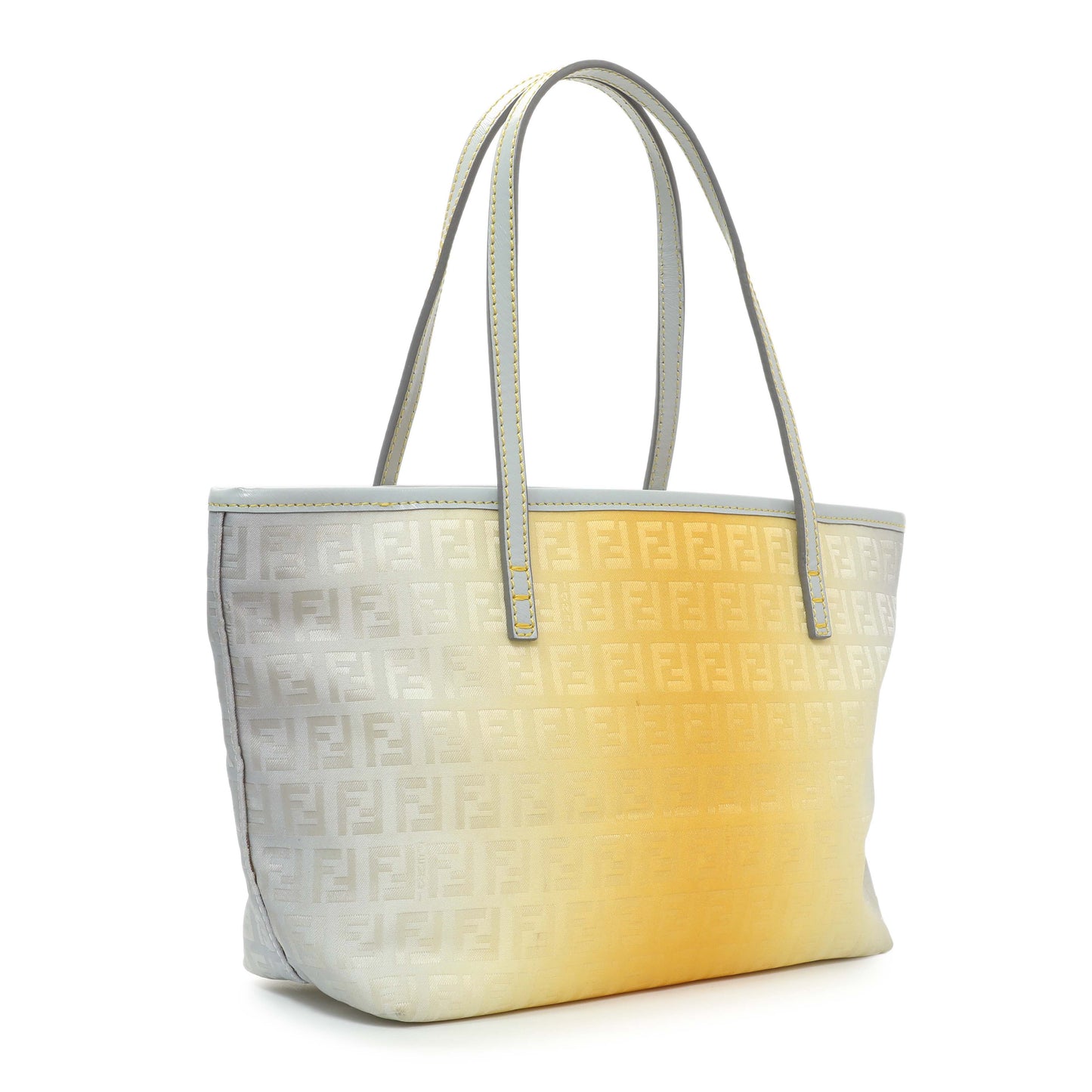 Exclusive Fendi Yellow Grey Zucchino Canvas Tote — Side View