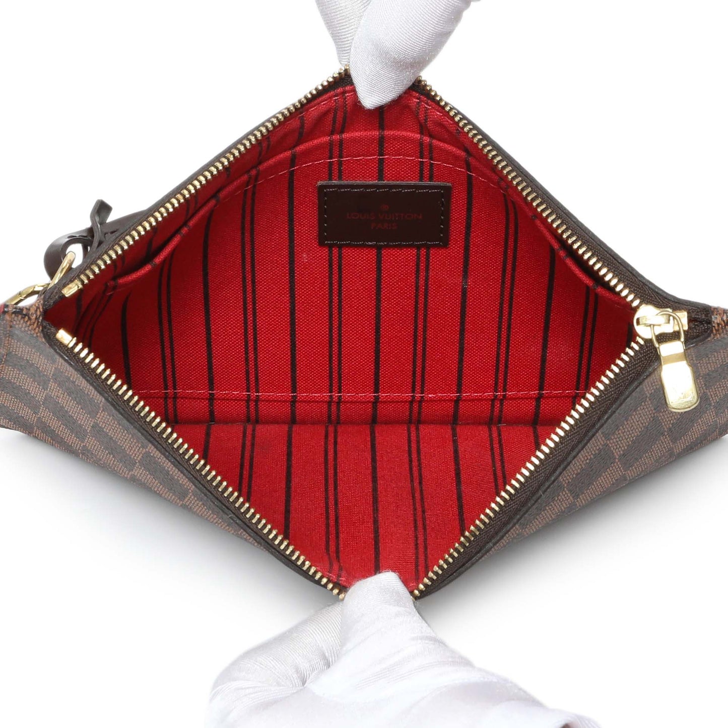 Exclusive Louis Vuitton Damier Ebene Neverfull MM GM Pochette — Top View
