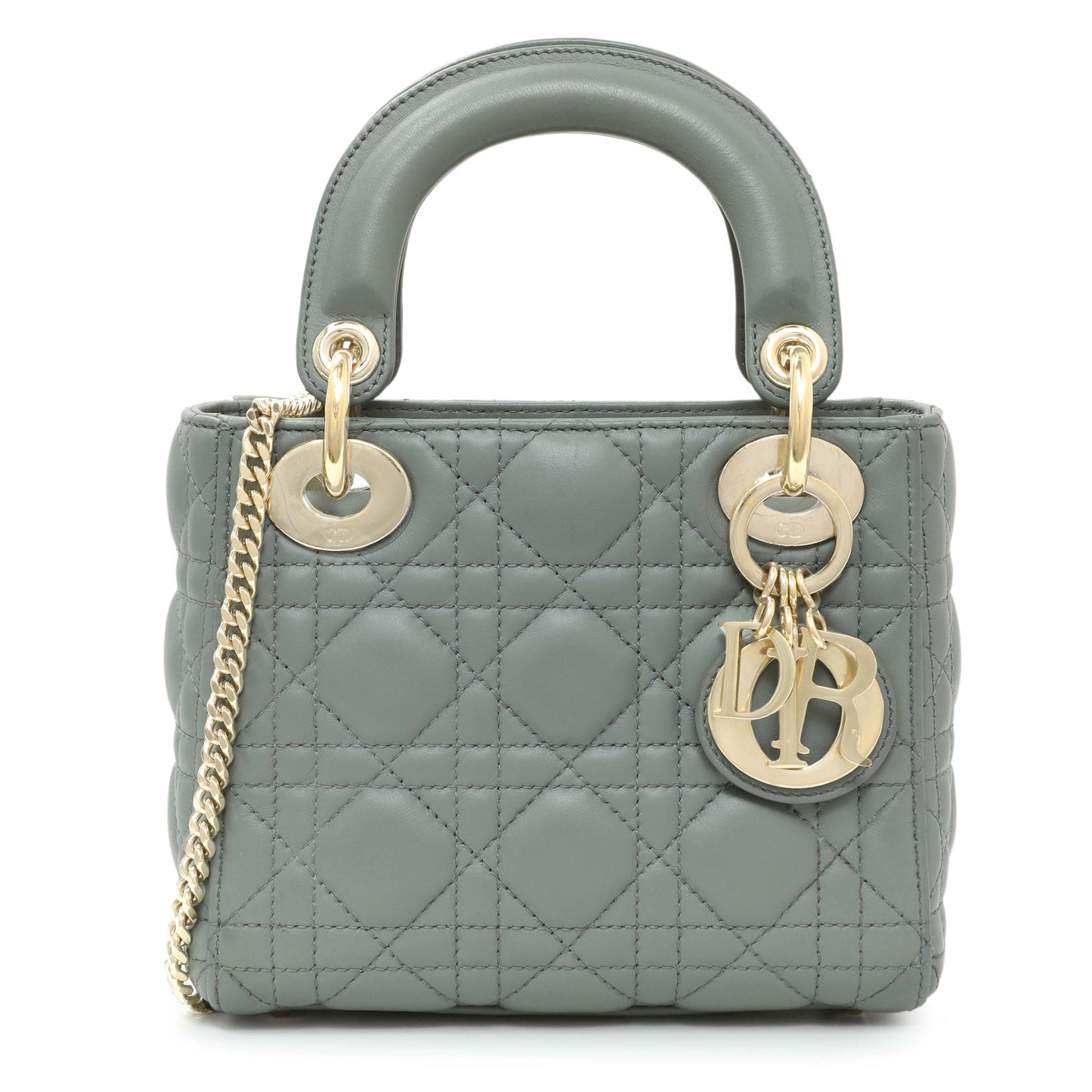Exclusive Christian Dior Grey Lambskin Cannage Mini Lady Dior — Front View