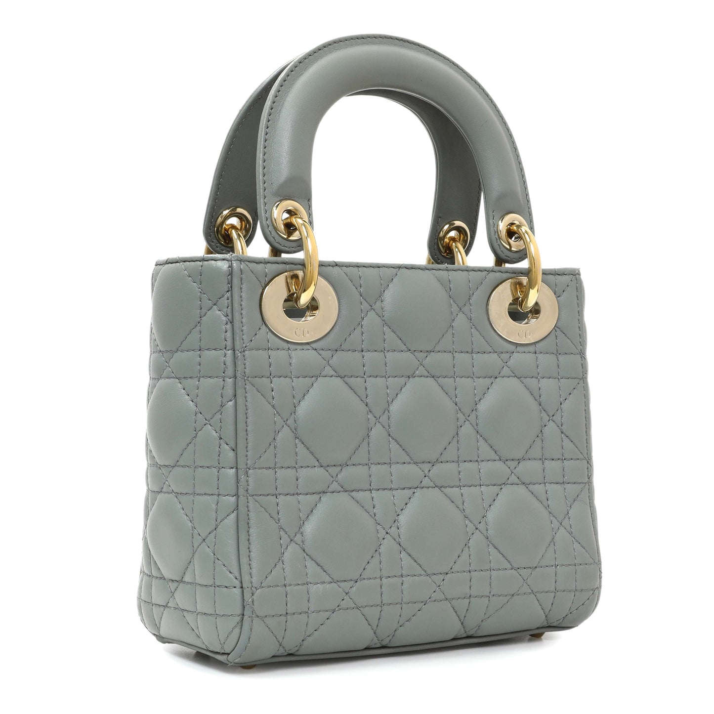 Exclusive Christian Dior Grey Lambskin Cannage Mini Lady Dior — Side View