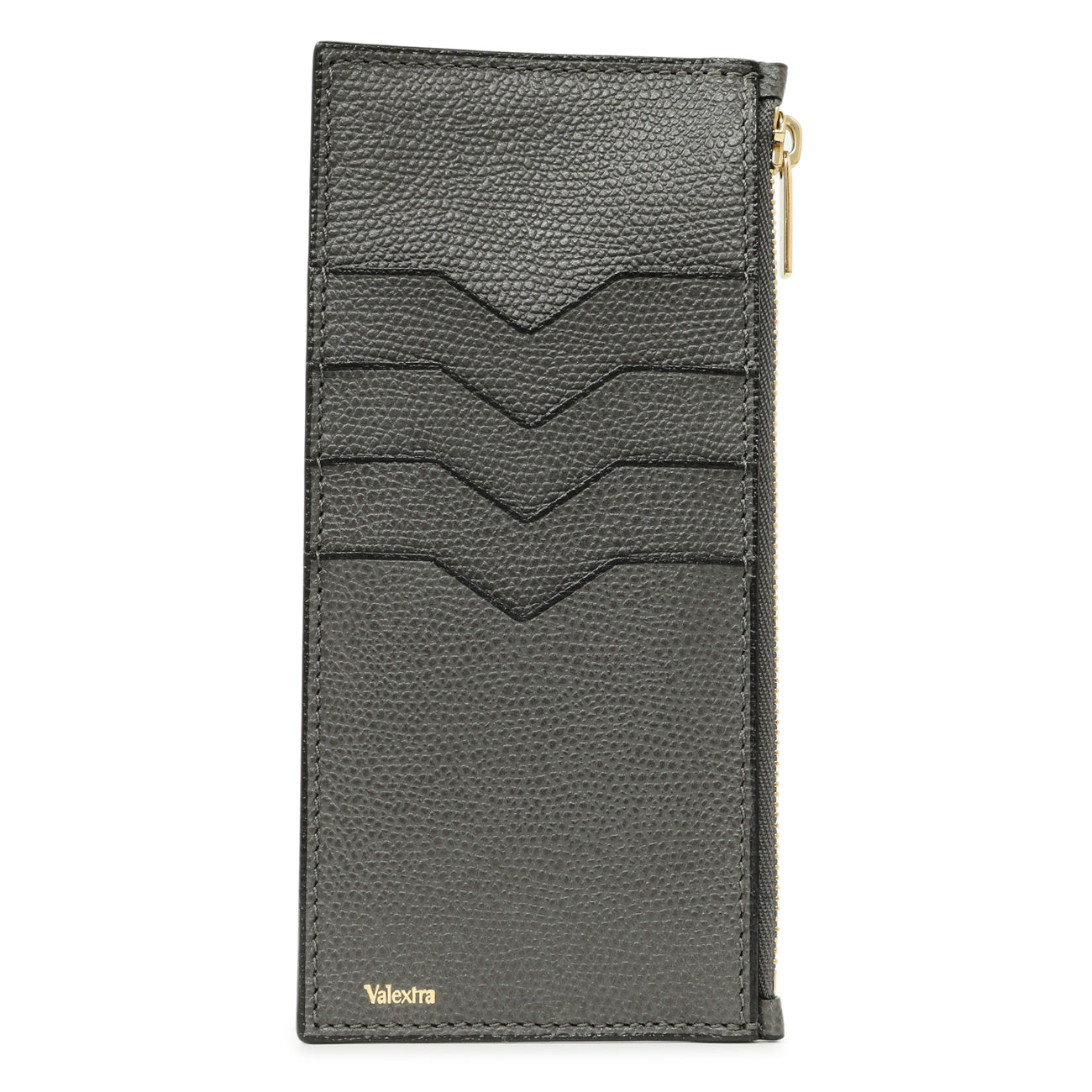 Exclusive Valextra Grey Calfskin Card Holder With Zip — Front View