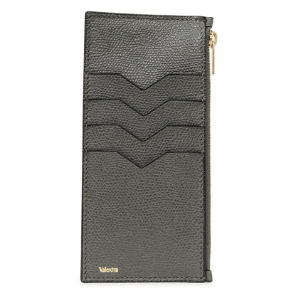 Exclusive Valextra Grey Calfskin Card Holder With Zip — Front View