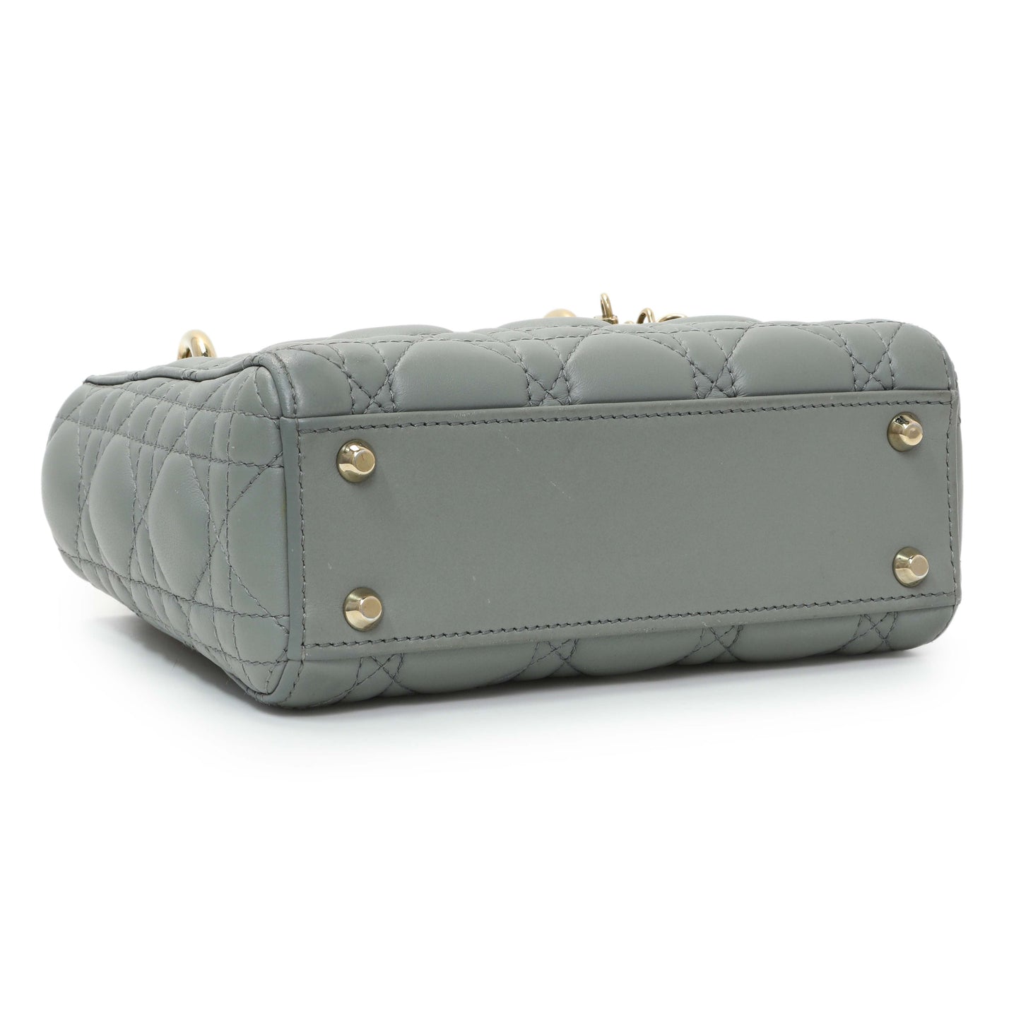 Exclusive Christian Dior Grey Lambskin Cannage Mini Lady Dior — Back View