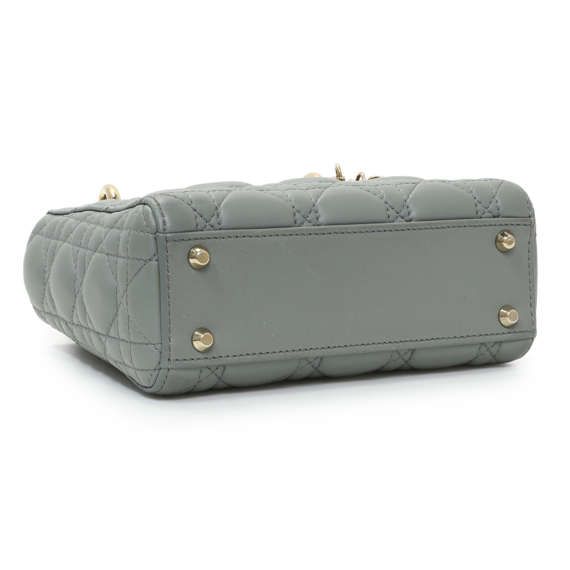 Exclusive Christian Dior Grey Lambskin Cannage Mini Lady Dior — Back View
