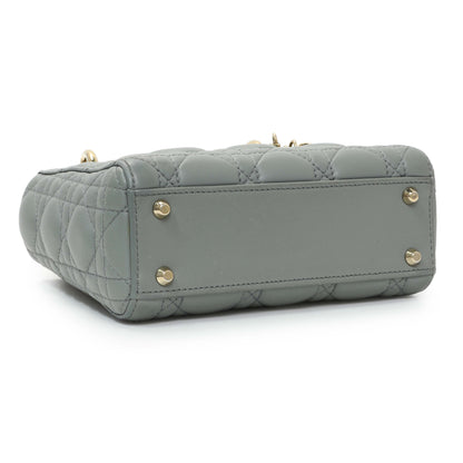 Exclusive Christian Dior Grey Lambskin Cannage Mini Lady Dior — Back View