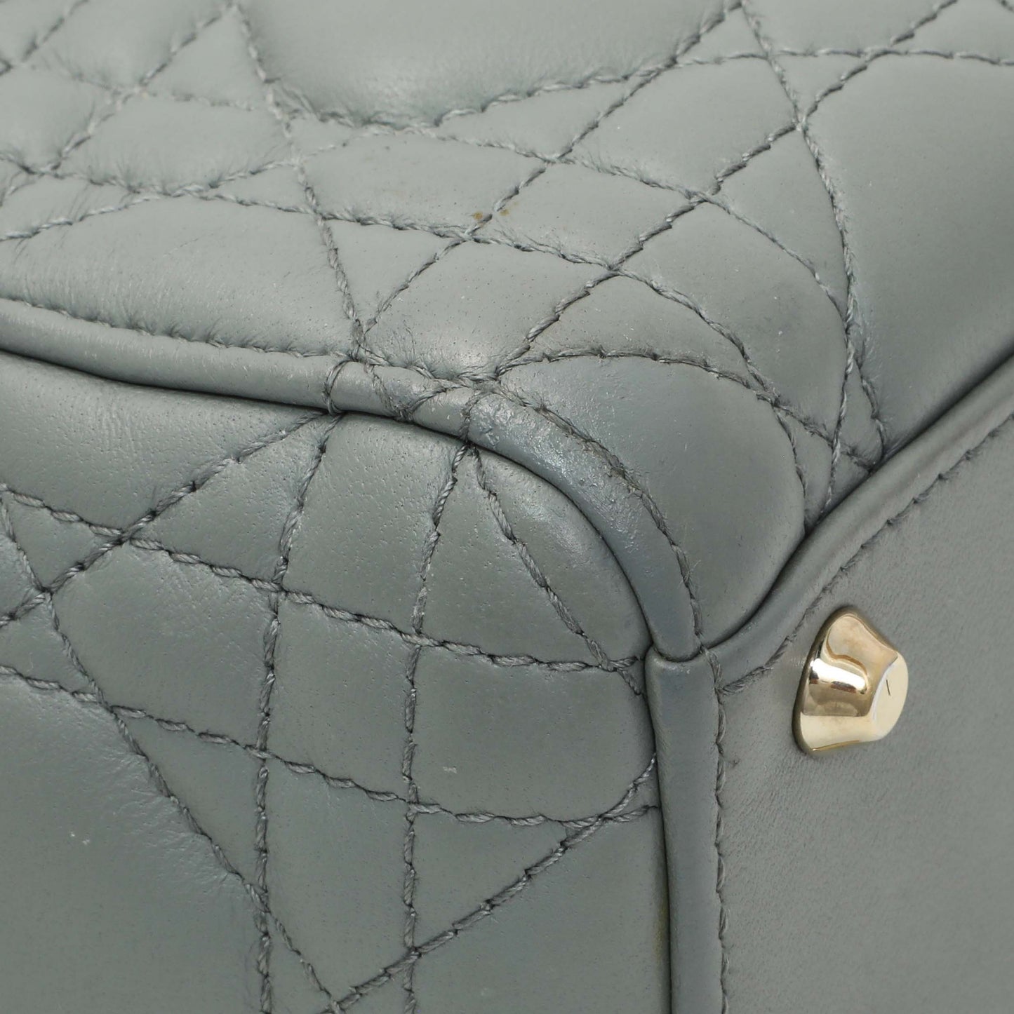 Exclusive Christian Dior Grey Lambskin Cannage Mini Lady Dior — Top View