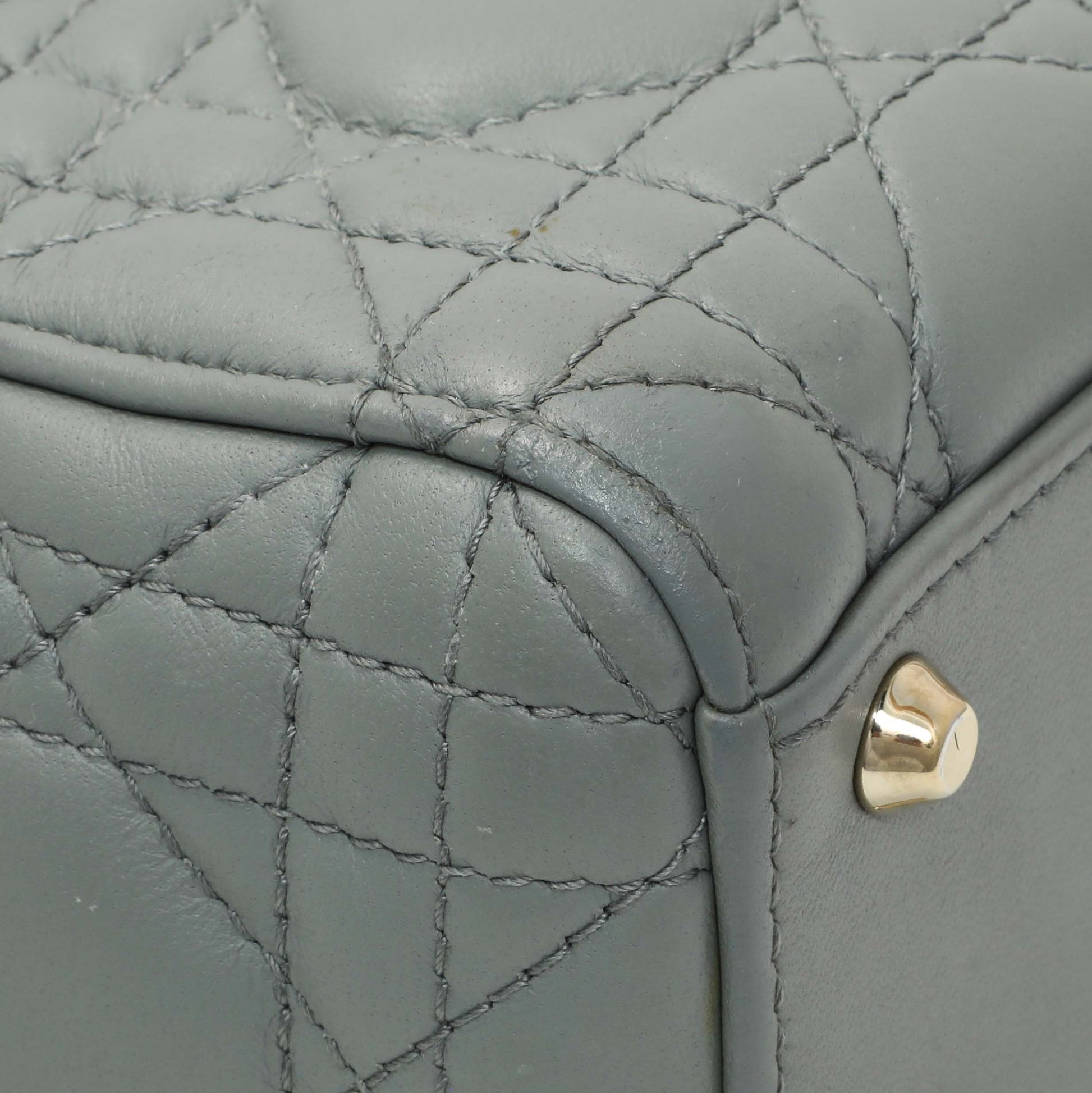 Exclusive Christian Dior Grey Lambskin Cannage Mini Lady Dior — Top View
