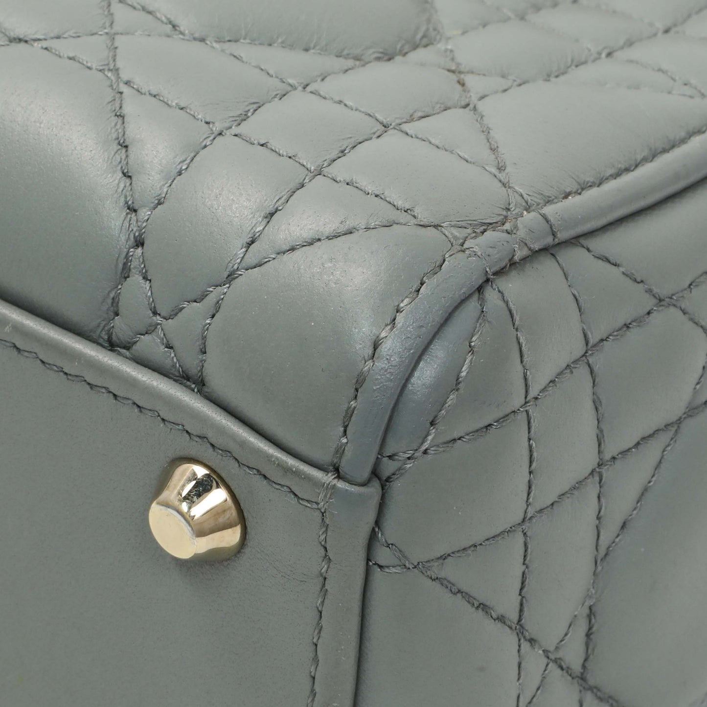Exclusive Christian Dior Grey Lambskin Cannage Mini Lady Dior — Detail View