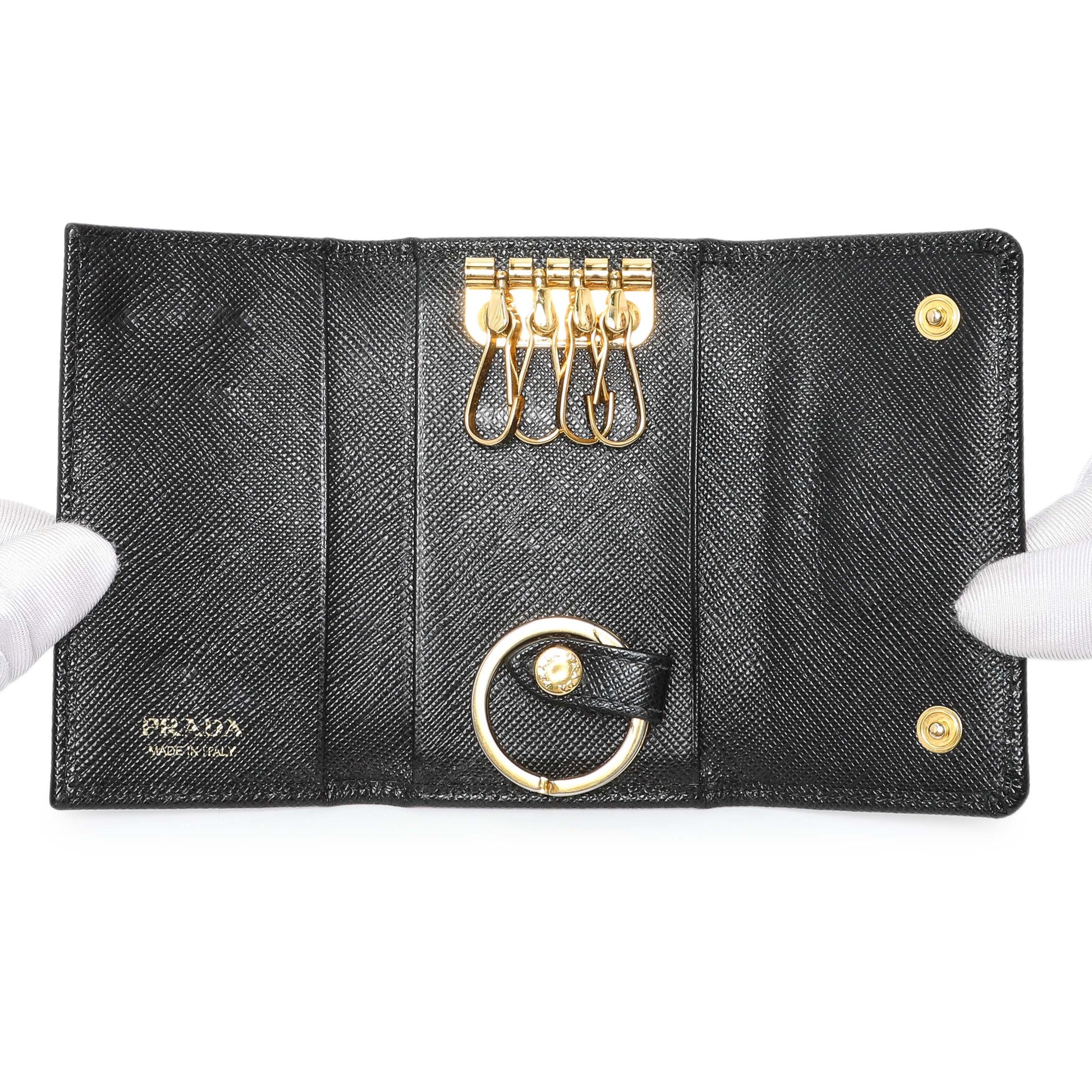 Exclusive Prada Black Saffiano Key Holder — Top View