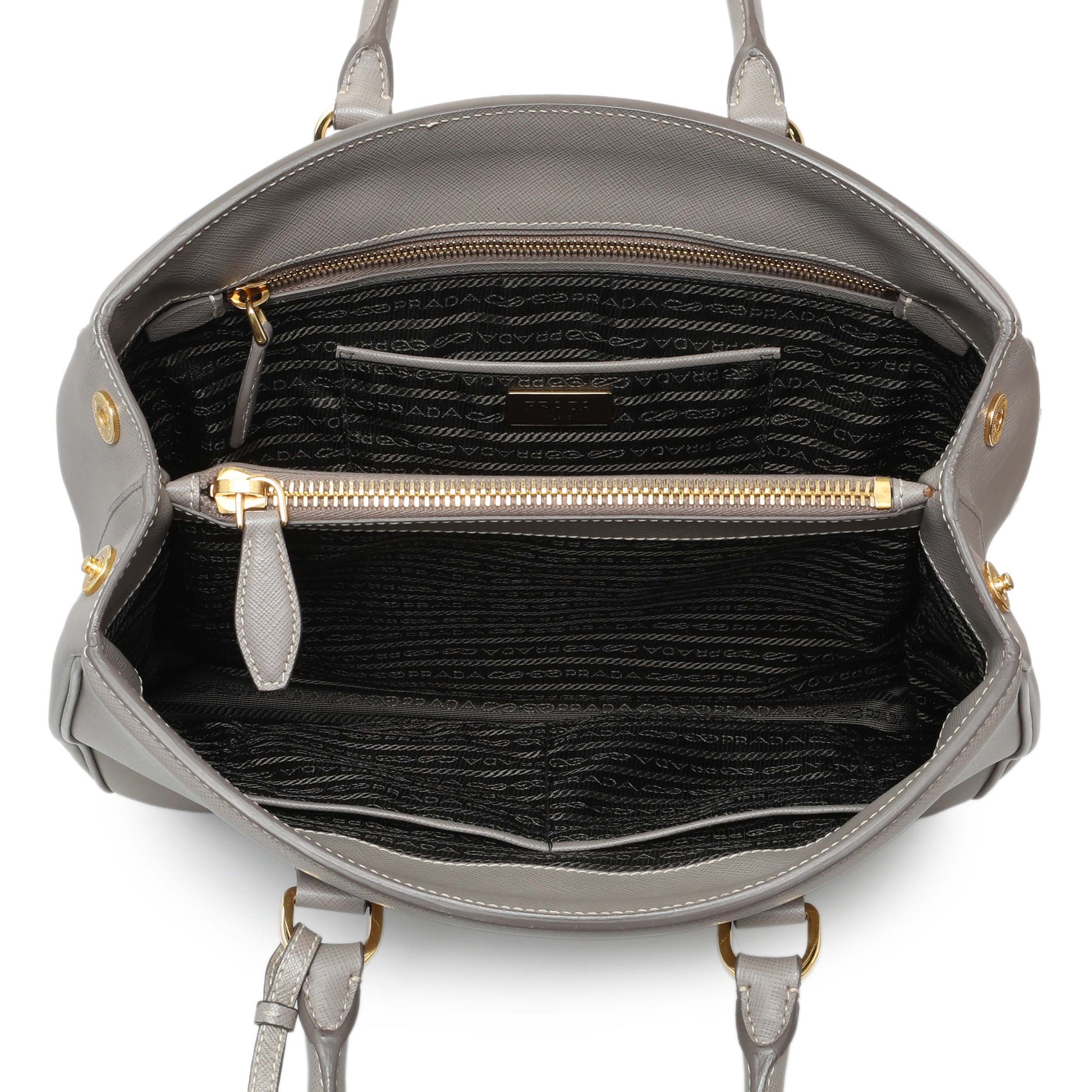 Exclusive Prada Taupe Saffiano Lux Parabole Tote — Top View