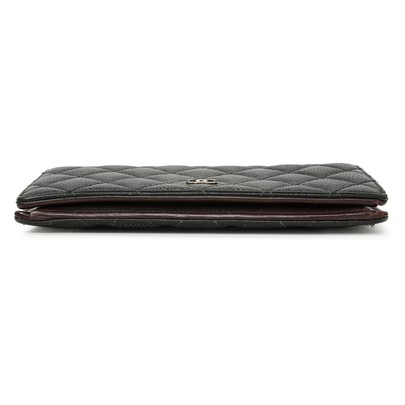 Exclusive Chanel Black Quilted Caviar Yen Wallet — Back View