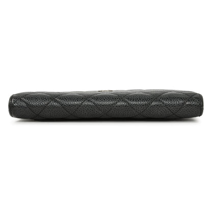 Exclusive Chanel Black Quilted Caviar Yen Wallet — Back View