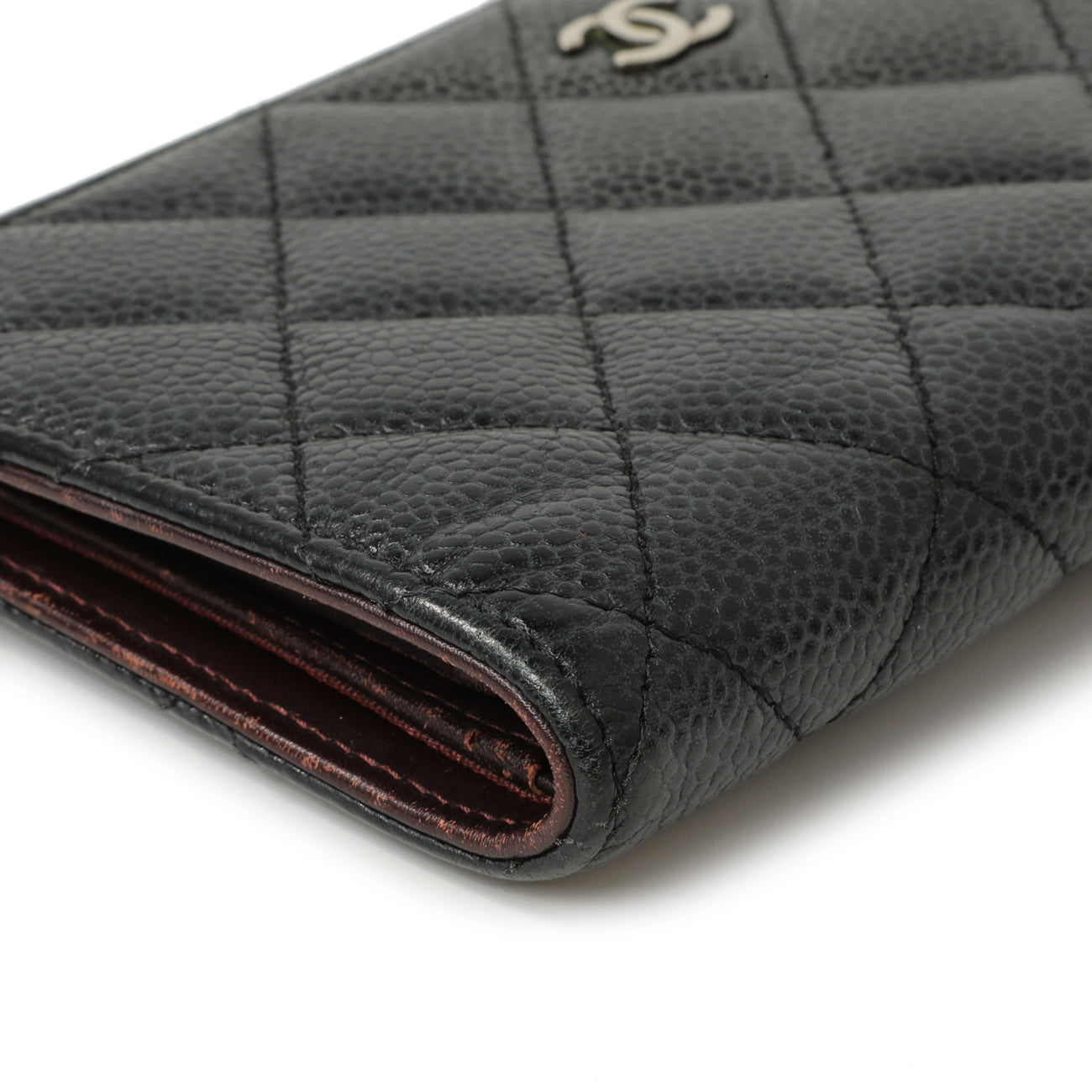 Exclusive Chanel Black Quilted Caviar Yen Wallet — Detail View