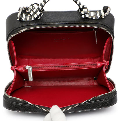 Exclusive Chanel Black Quilted Caviar Striped Medium CC Filigree Vanity Case — Top View