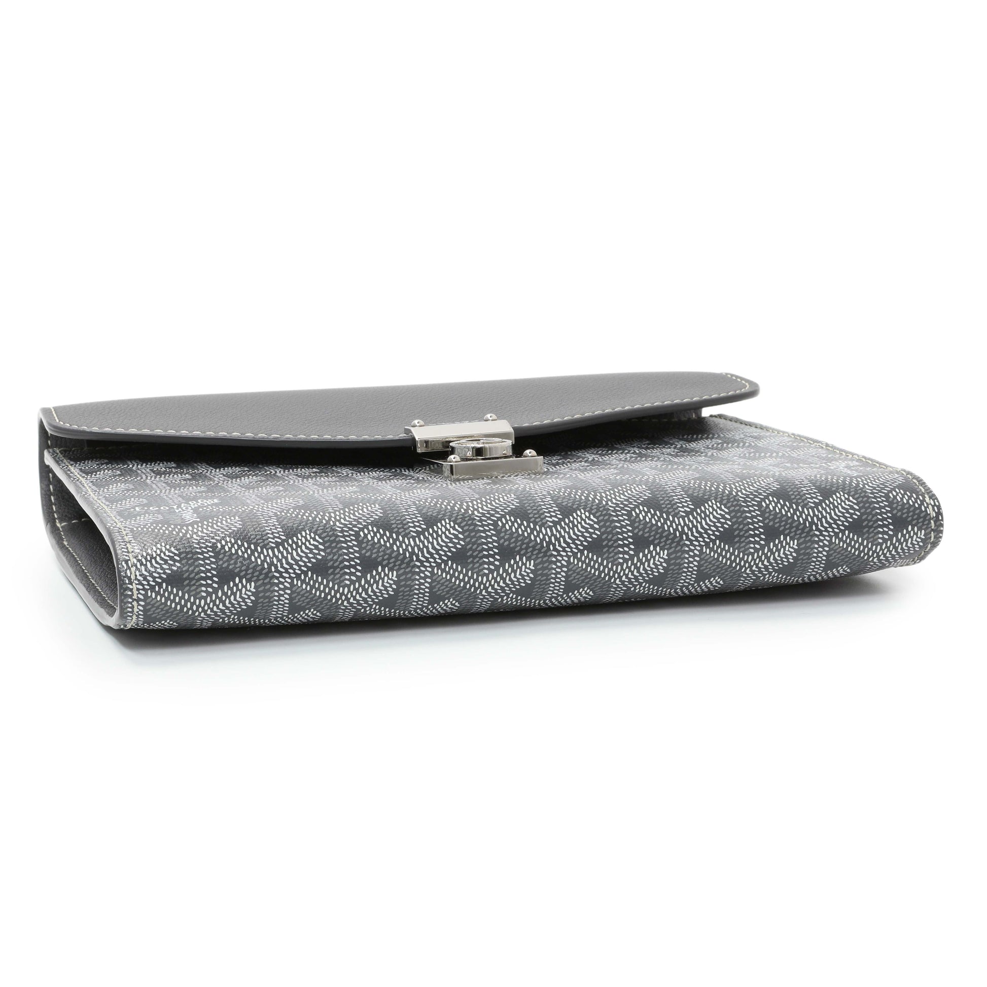 Exclusive Goyard Grey Goyardine Calfskin Chypre Wallet Pouch — Back View