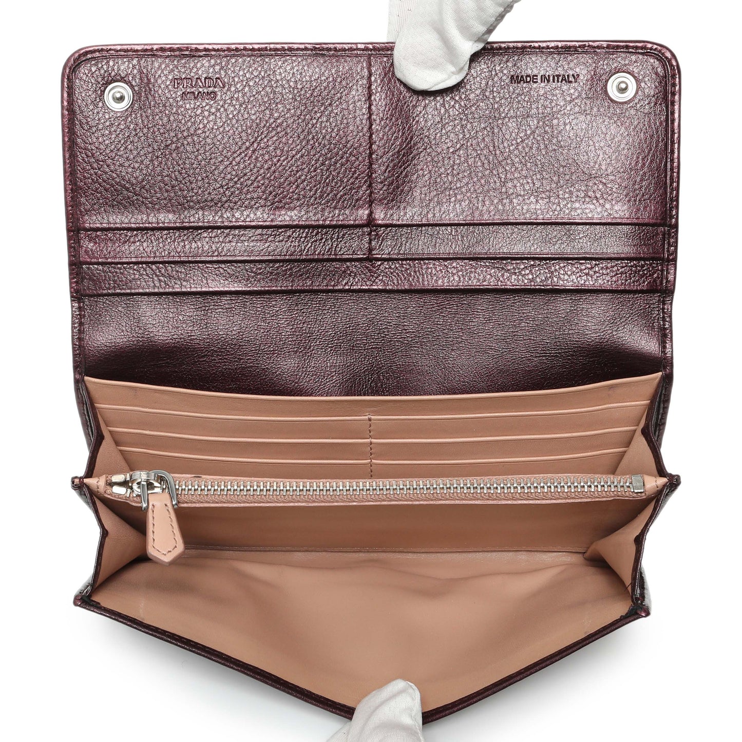 Exclusive Prada Burgundy Nappa Mordore Stripes Continental Wallet — Top View