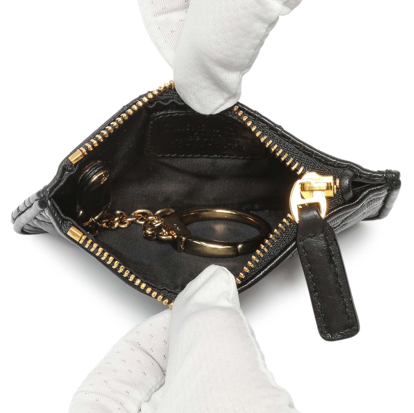 Exclusive Christian Dior Black Lambskin Cannage Lady Dior Zipped Key Case — Top View