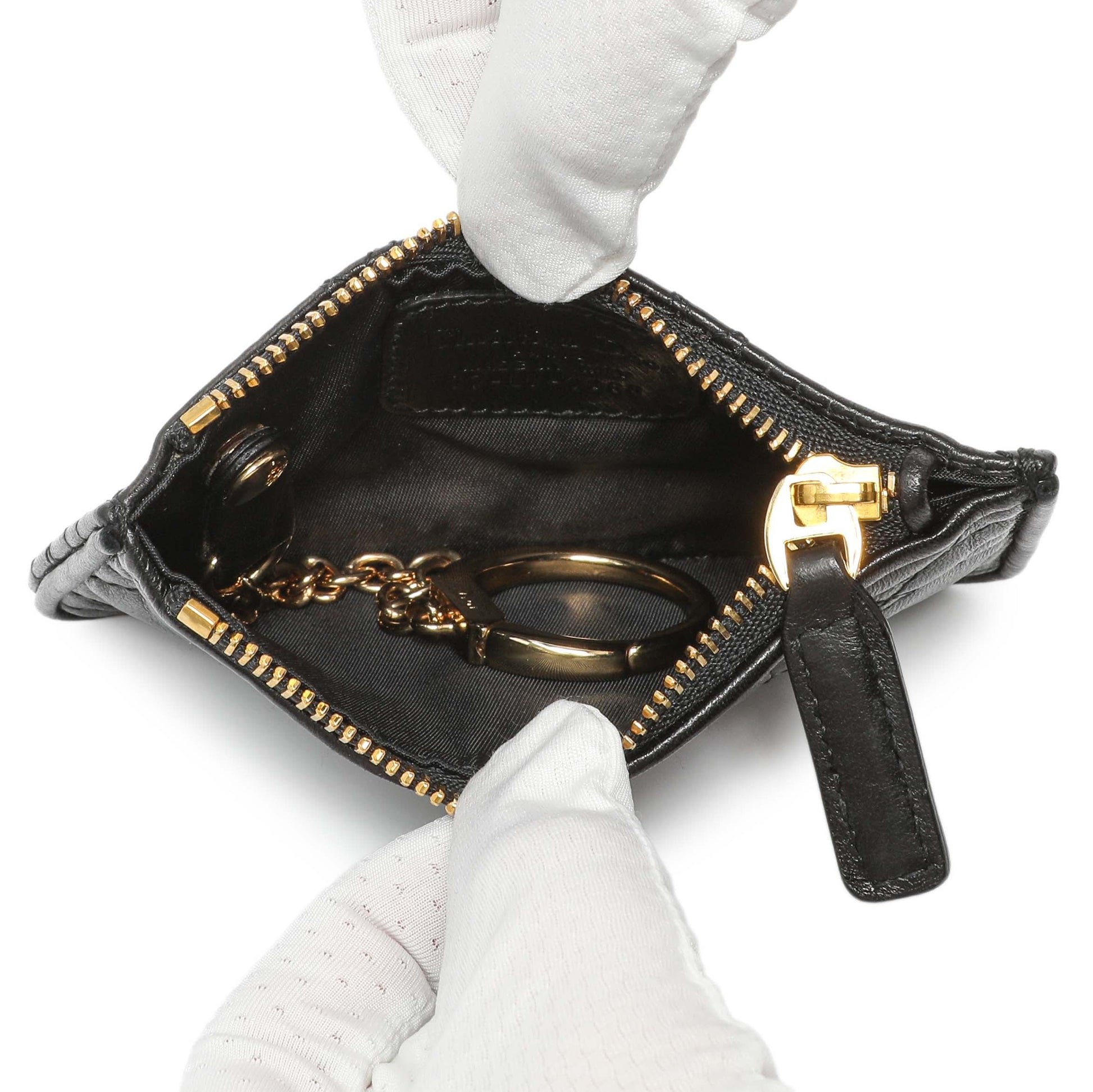 Exclusive Christian Dior Black Lambskin Cannage Lady Dior Zipped Key Case — Top View
