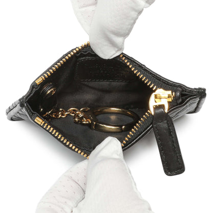Exclusive Christian Dior Black Lambskin Cannage Lady Dior Zipped Key Case — Top View