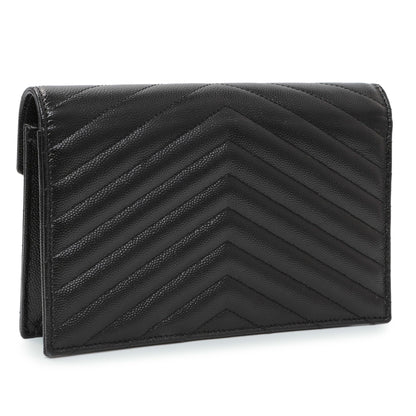 Exclusive Saint Laurent Black Grain De Poudre Matelasse Chevron Monogram Envelope Chain Wallet — Side View