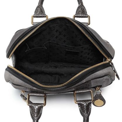 Exclusive Louis Vuitton Grey Suede Stamped Alligator Embossed Havane Bowler PM — Top View