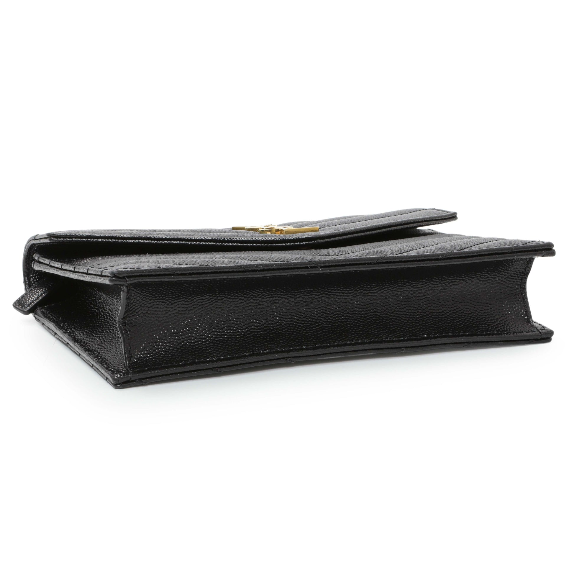 Exclusive Saint Laurent Black Grain De Poudre Matelasse Chevron Monogram Envelope Chain Wallet — Back View