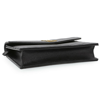 Exclusive Saint Laurent Black Grain De Poudre Matelasse Chevron Monogram Envelope Chain Wallet — Back View
