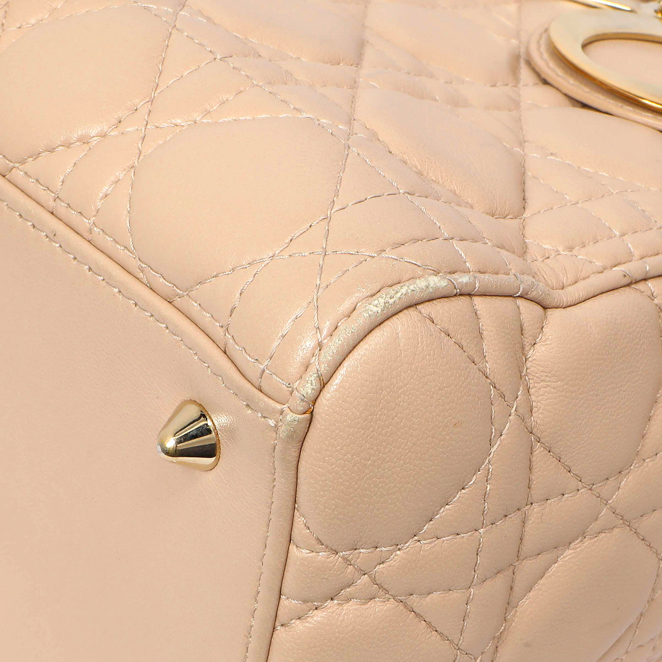 Exclusive Christian Dior Nude Lambskin Cannage Medium Lady Dior — Detail View