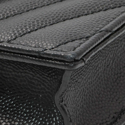 Exclusive Saint Laurent Black Grain De Poudre Matelasse Chevron Monogram Envelope Chain Wallet — Detail View
