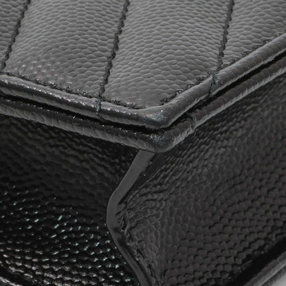 Exclusive Saint Laurent Black Grain De Poudre Matelasse Chevron Monogram Envelope Chain Wallet — Lifestyle View