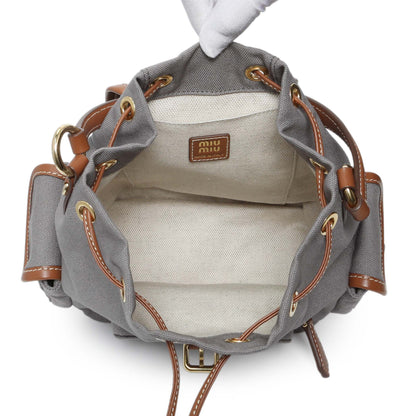 Exclusive Miu Miu Grey Canvas Backpack — Top View