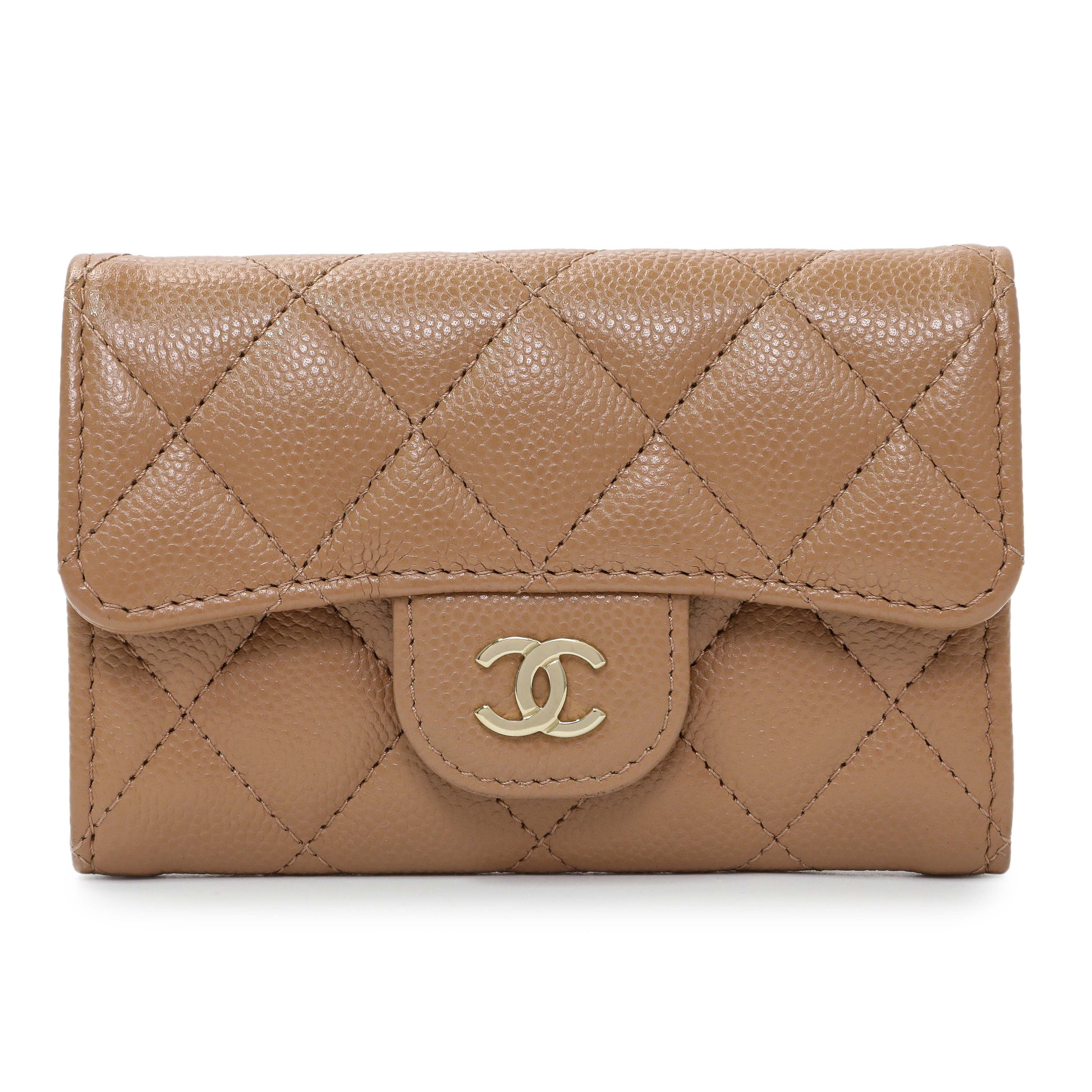 Exclusive Chanel Brown Caviar Quilted Flap Card Holder Wallet — Front View