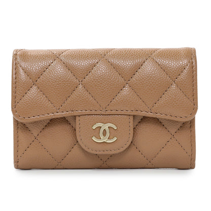 Exclusive Chanel Brown Caviar Quilted Flap Card Holder Wallet — Front View