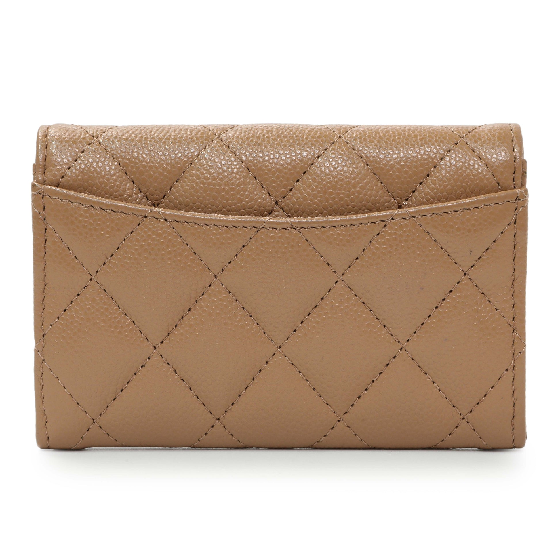 Exclusive Chanel Brown Caviar Quilted Flap Card Holder Wallet — Side View