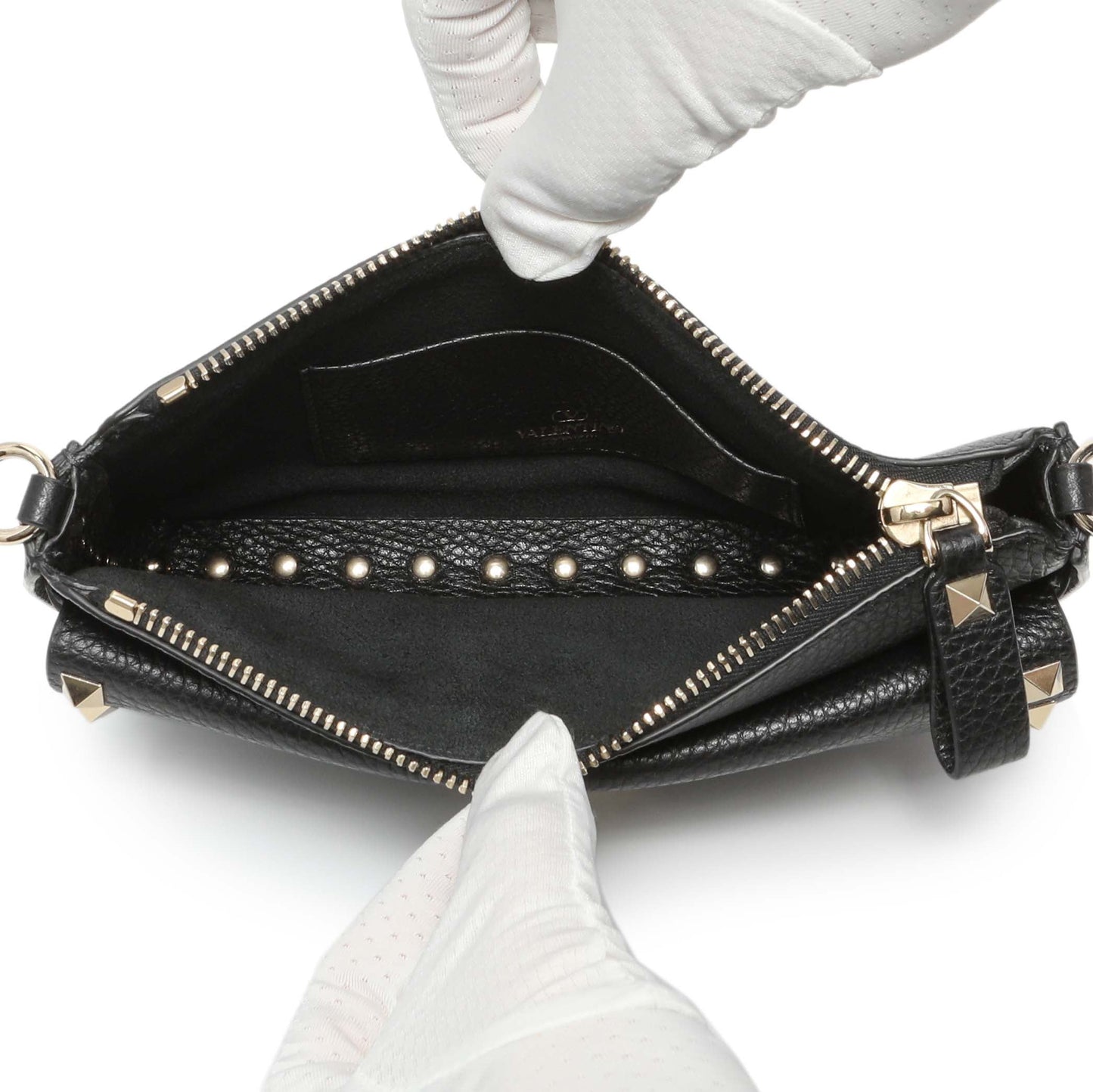 Exclusive Valentino Black Grainy Calfskin Rockstud Chain Crossbody Bag — Top View