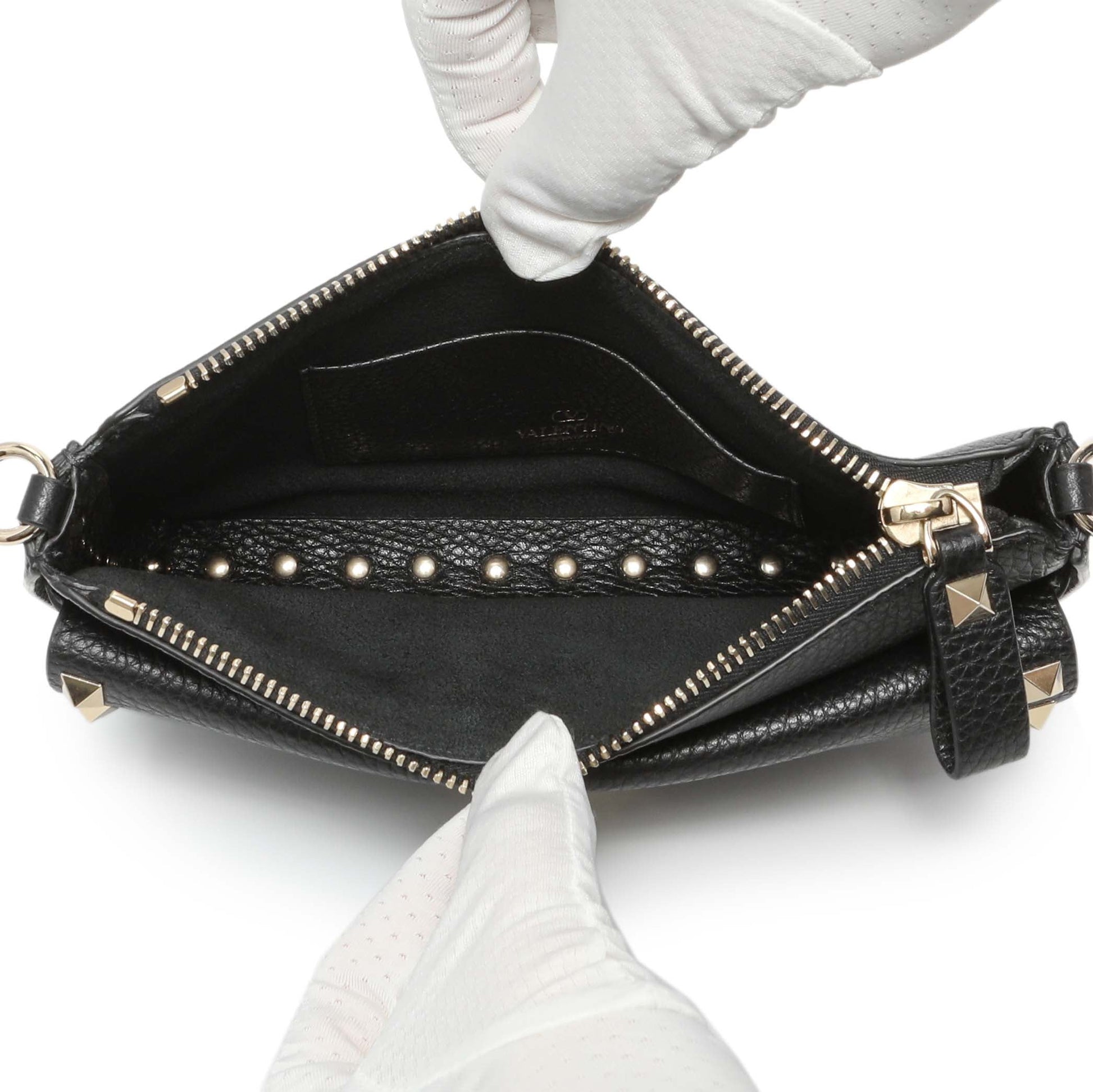 Exclusive Valentino Black Grainy Calfskin Rockstud Chain Crossbody Bag — Top View