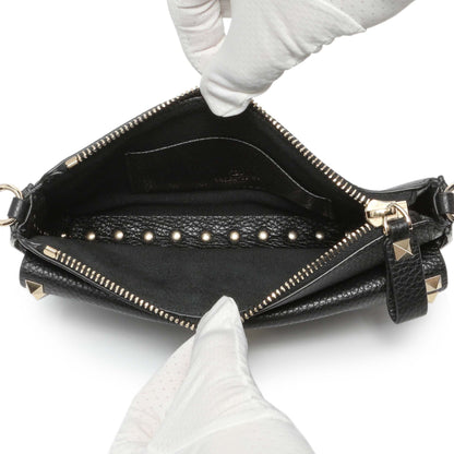 Exclusive Valentino Black Grainy Calfskin Rockstud Chain Crossbody Bag — Top View