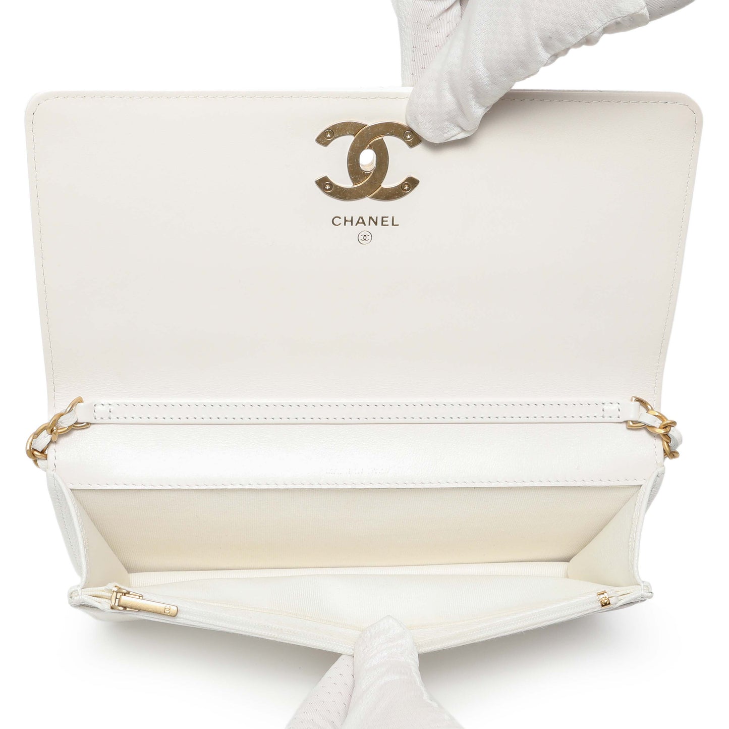 Exclusive Chanel White Quilted Caviar Camellia Chain Flap — Alternate View 8