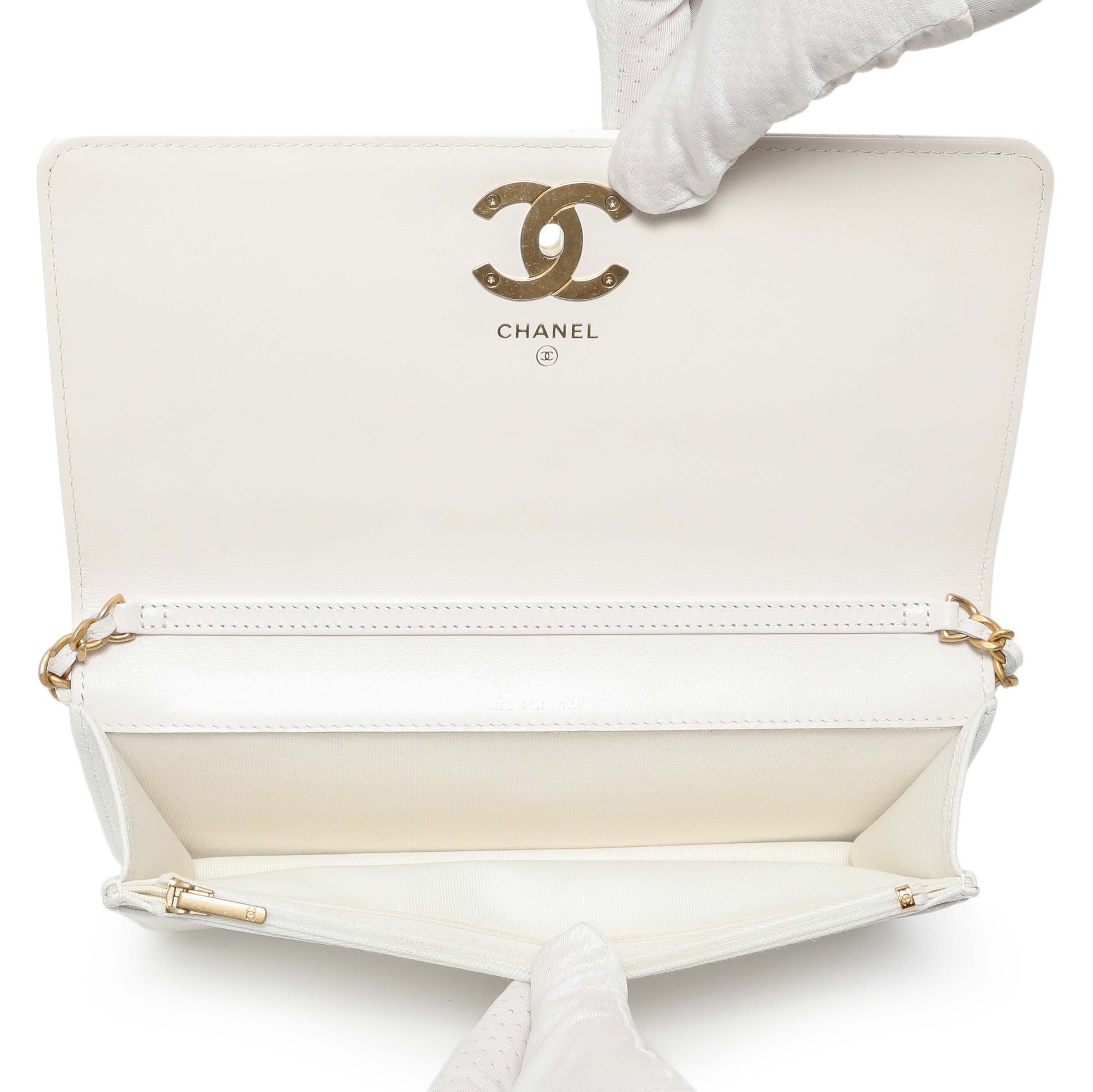 Exclusive Chanel White Quilted Caviar Camellia Chain Flap — Alternate View 8