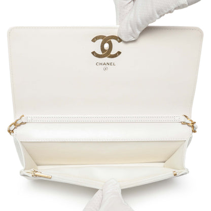 Exclusive Chanel White Quilted Caviar Camellia Chain Flap — Alternate View 8