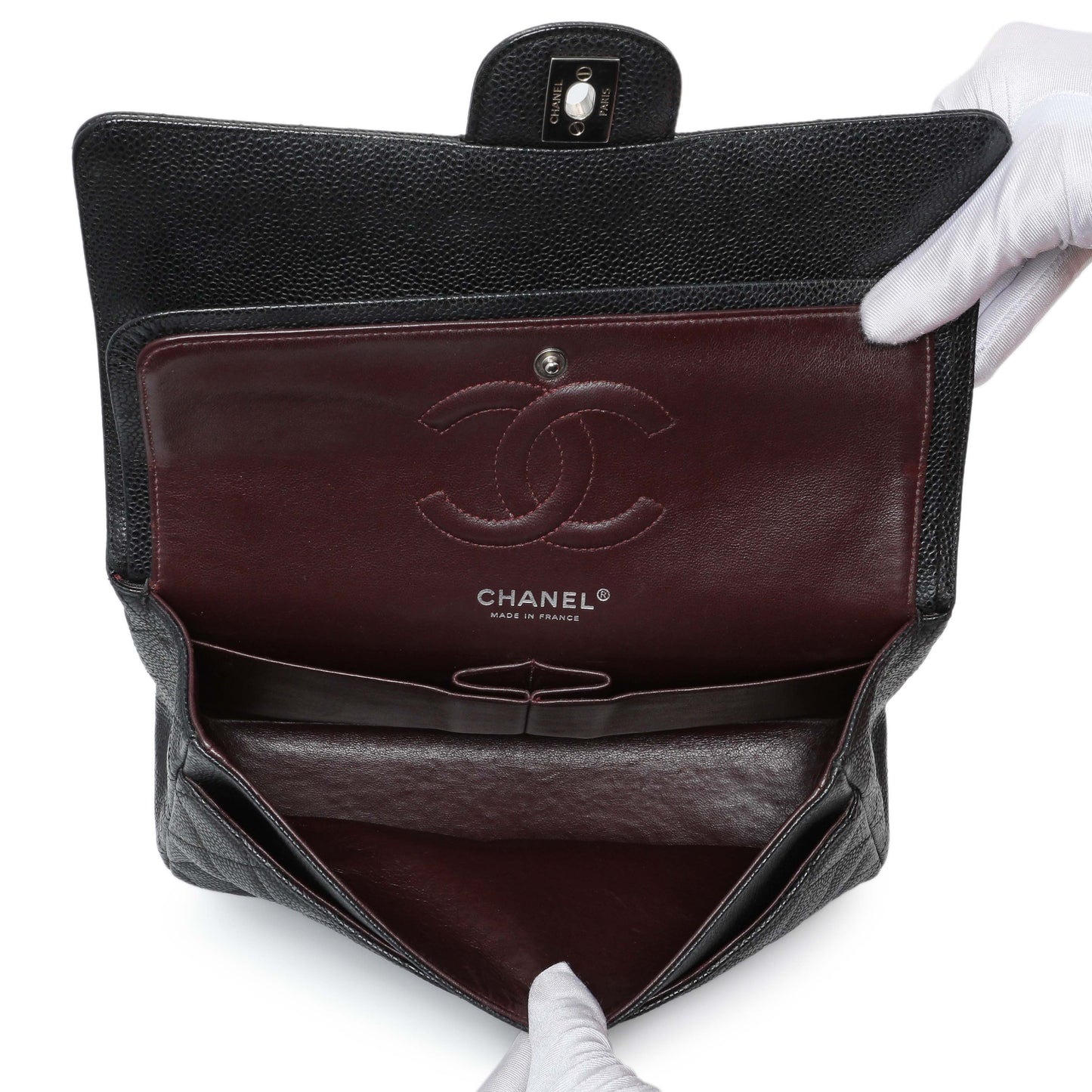 Exclusive Chanel Black Quilted Caviar Medium Classic Double Flap — Alternate View 8