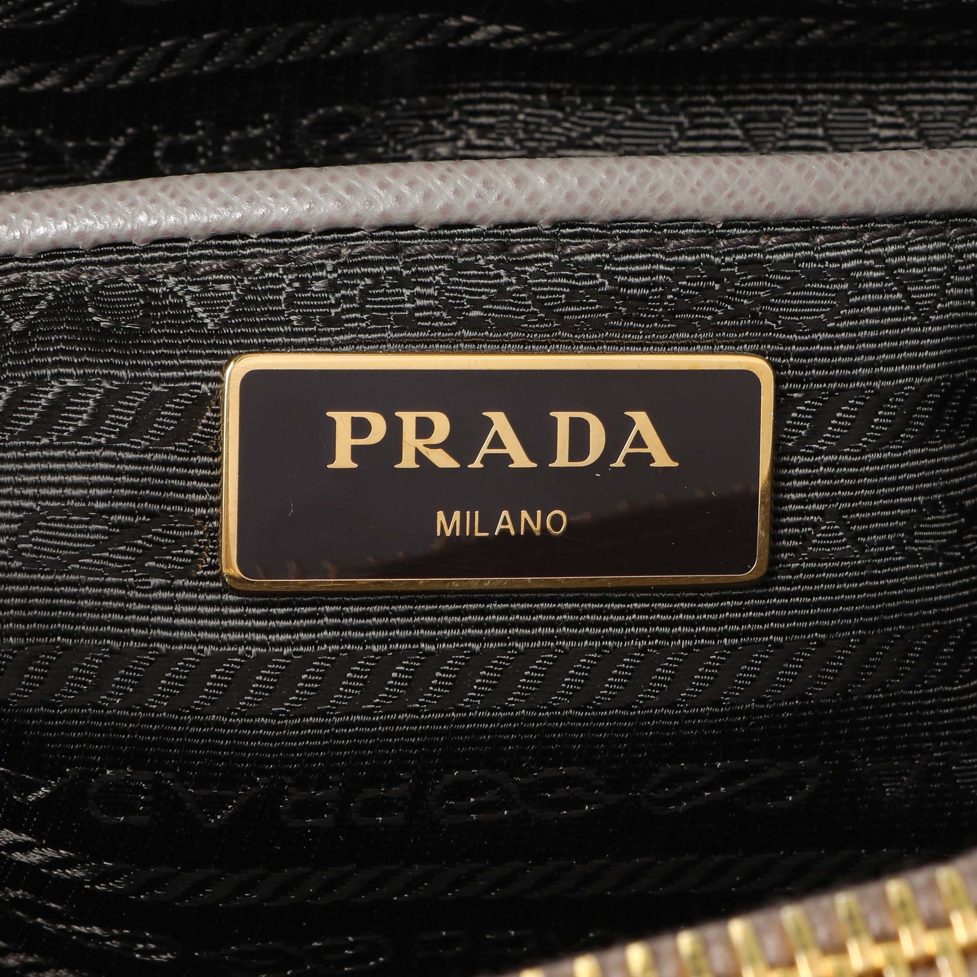 Exclusive Prada Taupe Saffiano Lux Parabole Tote — Detail View