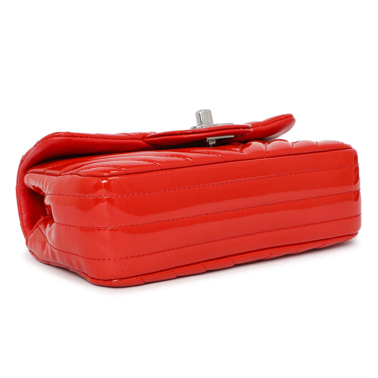 Exclusive Chanel Red Patent Chevron Extra Mini Rectangular Flap — Back View