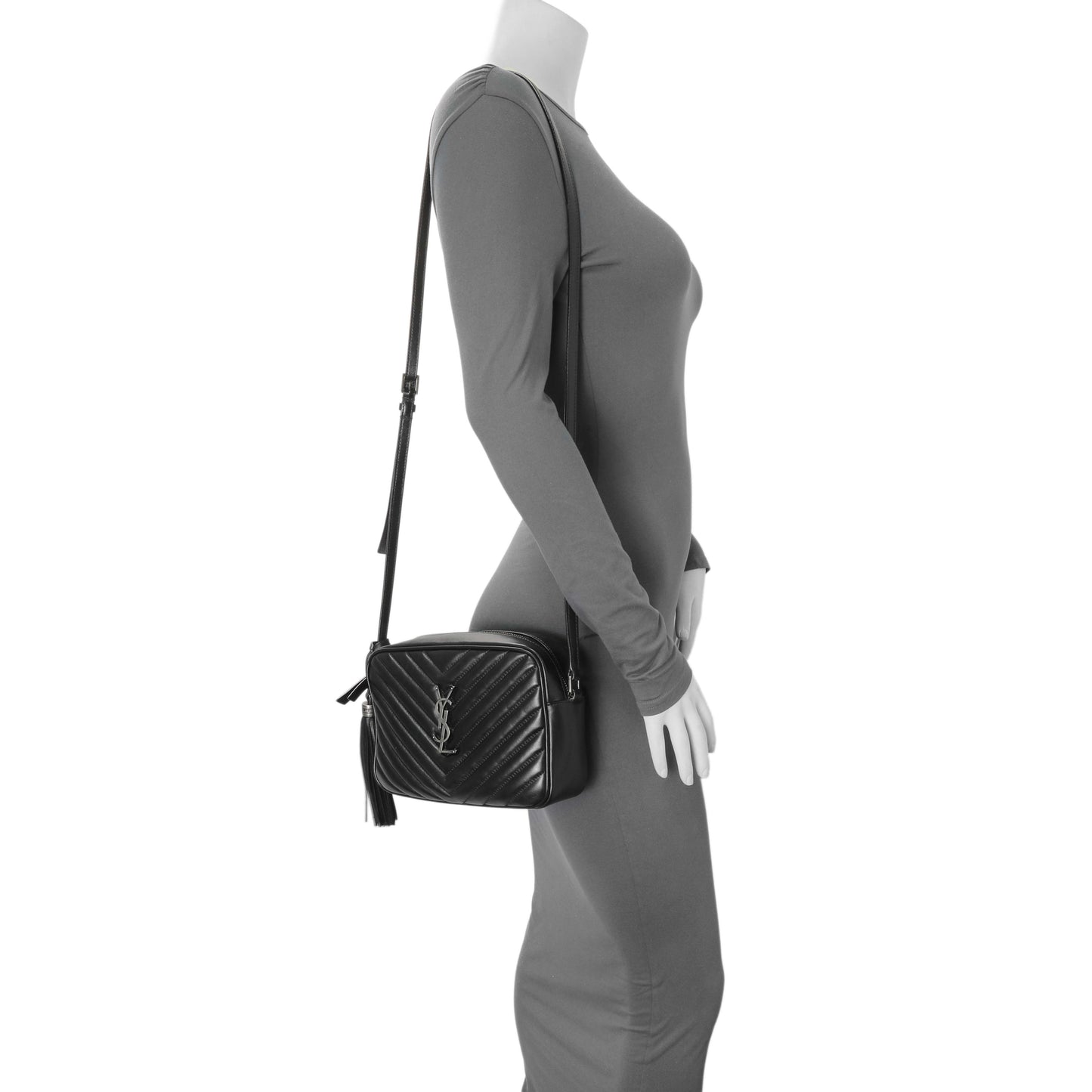 Exclusive Saint Laurent Black Calfskin Matelasse Monogram Lou Camera Bag — Alternate View 13